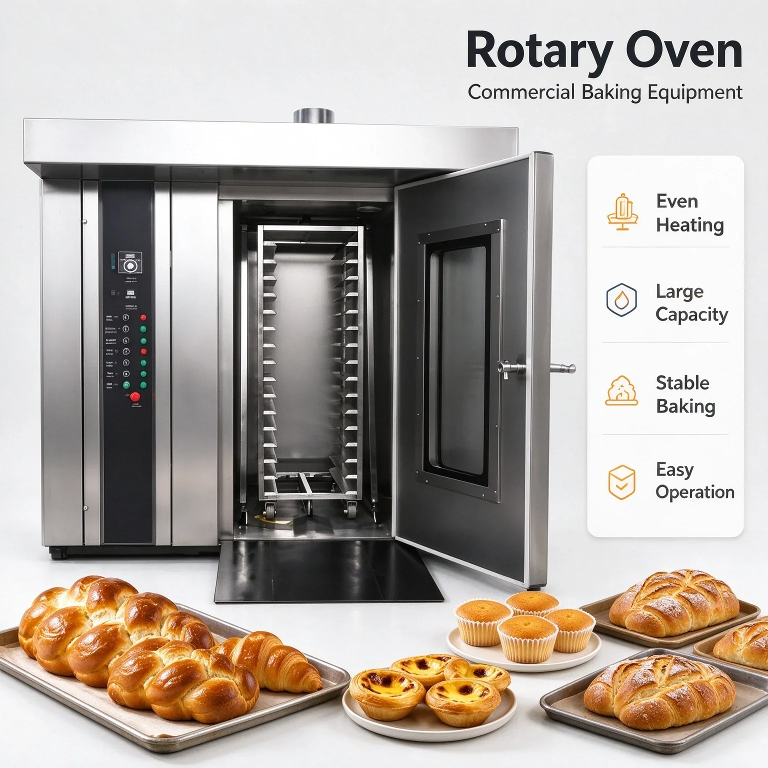 FL Rotary Rack Oven Automatic Commercial 16/32/64 Trays Electric Gas Diesel Bread Nuts Baking Equipment Customized