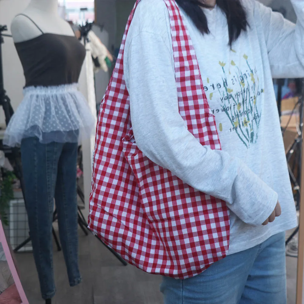 Корейские винтажные клетчатые сумки для подмышек, большая вместительная легкая сумка на одно плечо, женская сумка для студентов, женская сумка