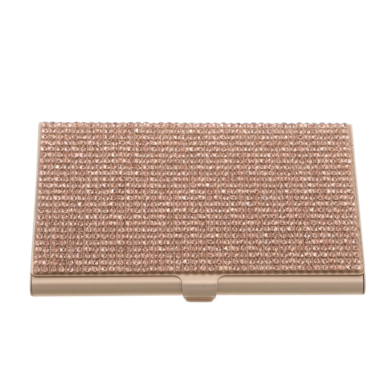 

Rhinestones Metal Business Card Holder Rose Gold Ultra Slim Aluminum Alloy Desktop Pocket Organizer Office Women