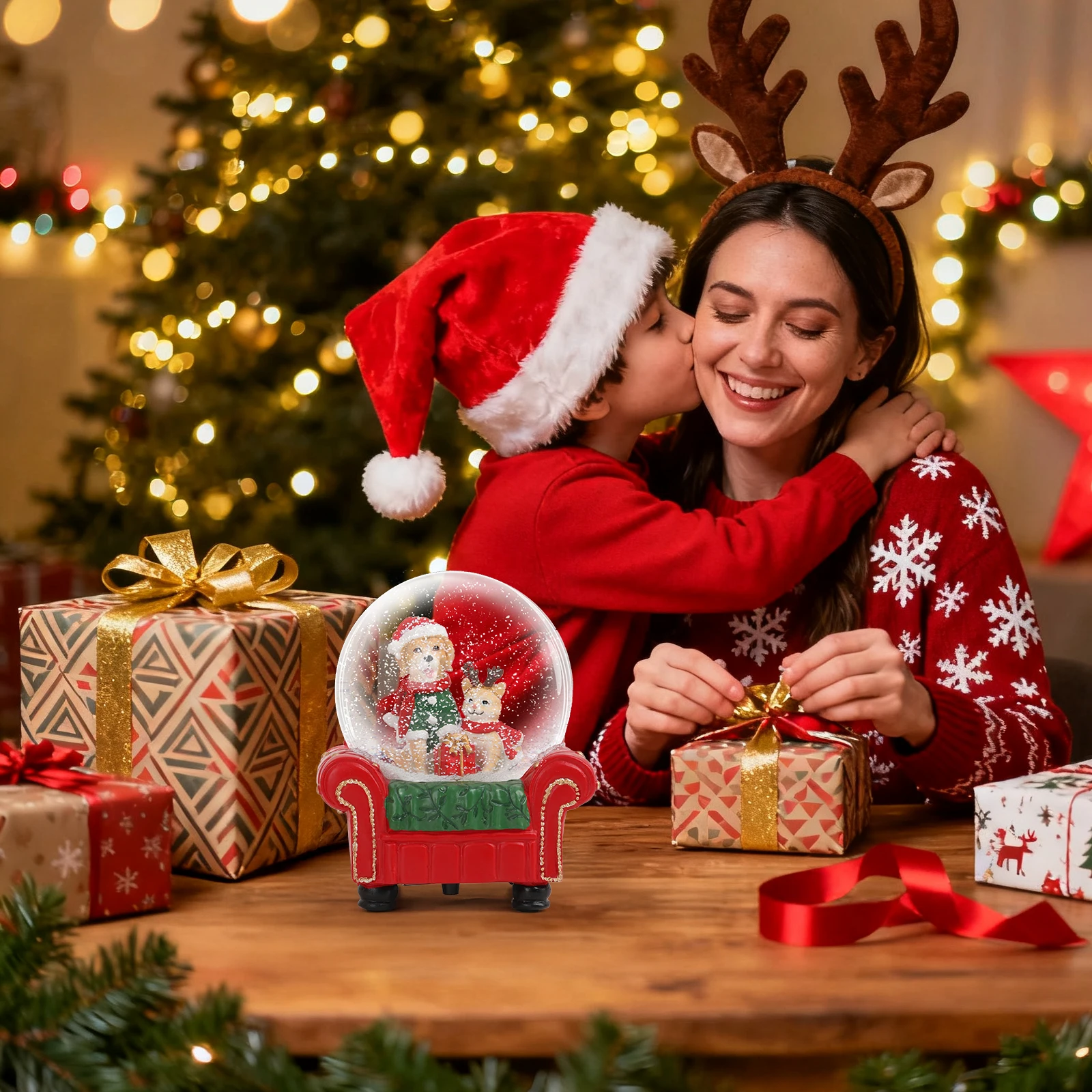 

Christmas Snow Globe with Animal Scene, Holiday Home Decor, Desk Ornament, and Festive Gift for All Ages