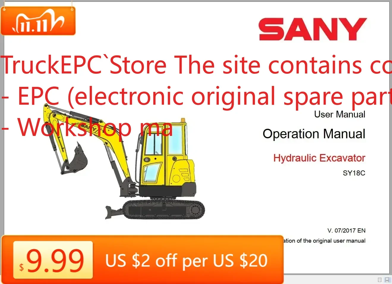 

Каталог запасных частей TruckEPC Sany Machinery Руководство по магазине и схему DVD PDF