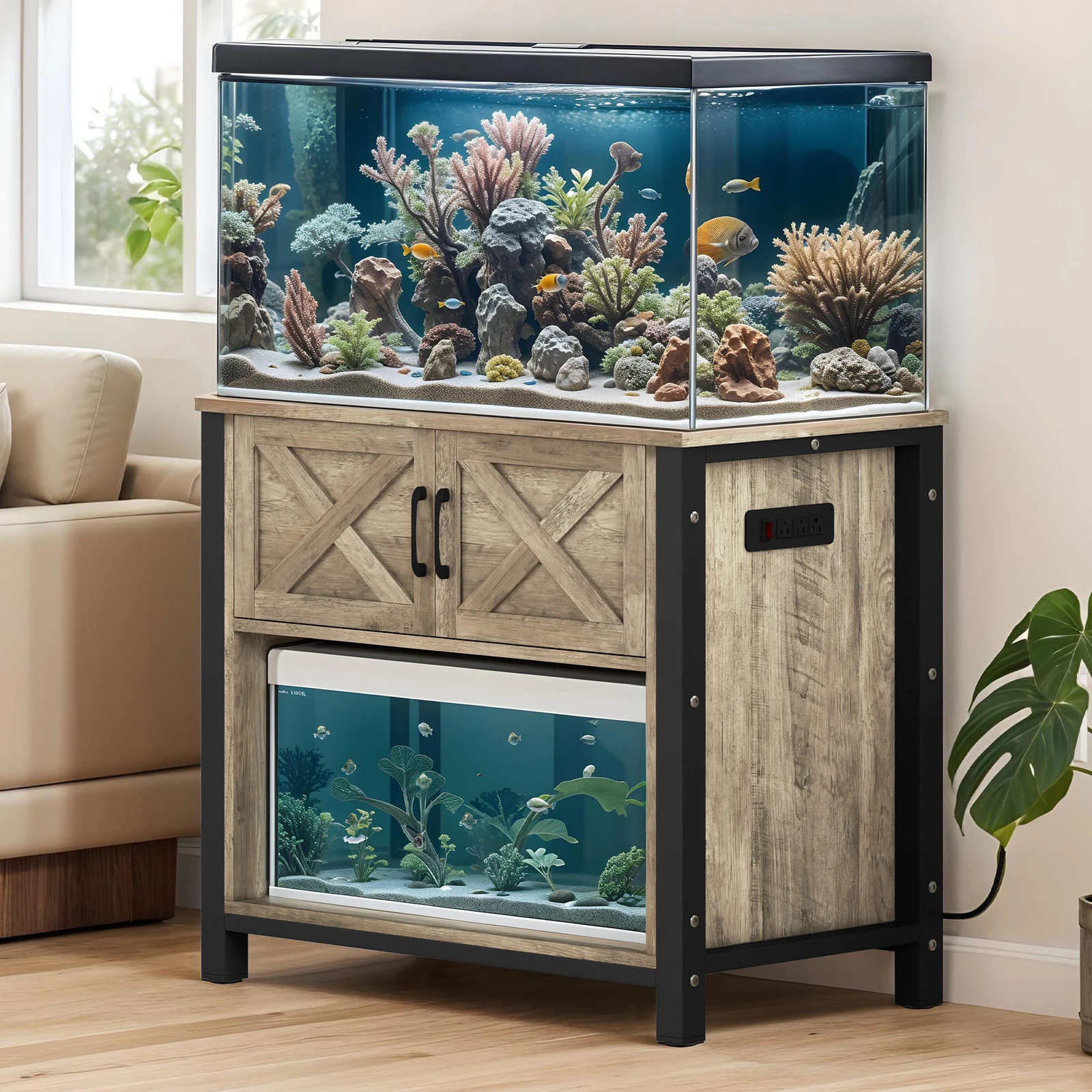 

Aquarium Stand Fish Tank Cabinet Terrarium Storage w/ Power Outlets
