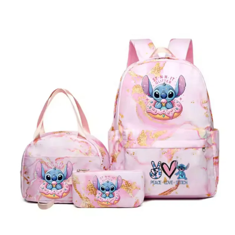 3pcs Disney Lilo Stitch Colorful Backpack with Lunch Bag Rucksack Casual School Bags for Girls Women Student Sets