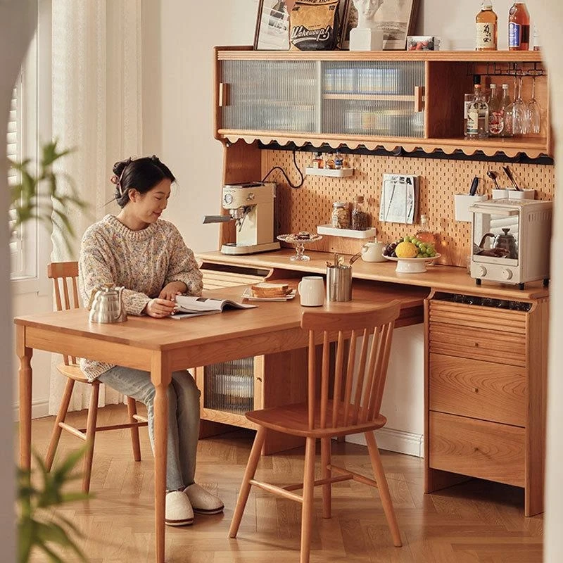 Solid wood dining side cabinet, dining table integrated, high cabinet household small apartment