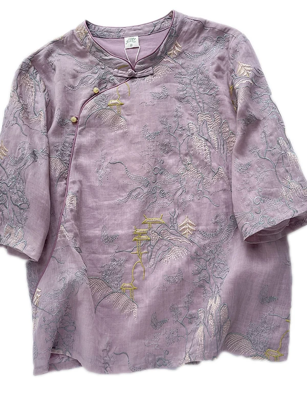 Nuevo chino Sle bordado lino suelto ajuste irt mujeres de gran tamaño Casual Top suelto verano Faion ropa de viaje