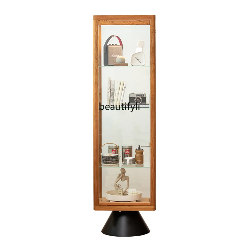 

Solid Wood Display Cabinet Living Room Glass Wine Cabinet Cherrywood Black Walnut Exhibition Cabinet