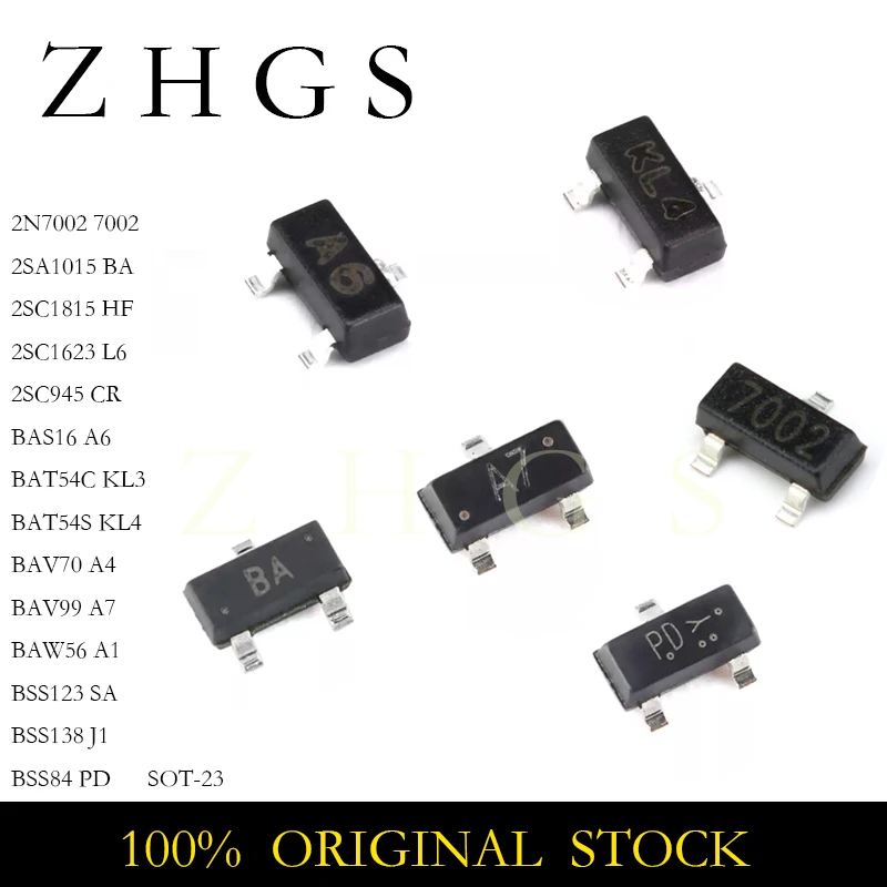 100PCS BSS138LT1G BSS138 SOT SOT-23 BSS123 BSS84 BAW56 BAV99 BAV70 BAT54S BAT54C BAS16 2SC945 2SC1815 2SC1623 2SA1015 2N7002 MOS #1