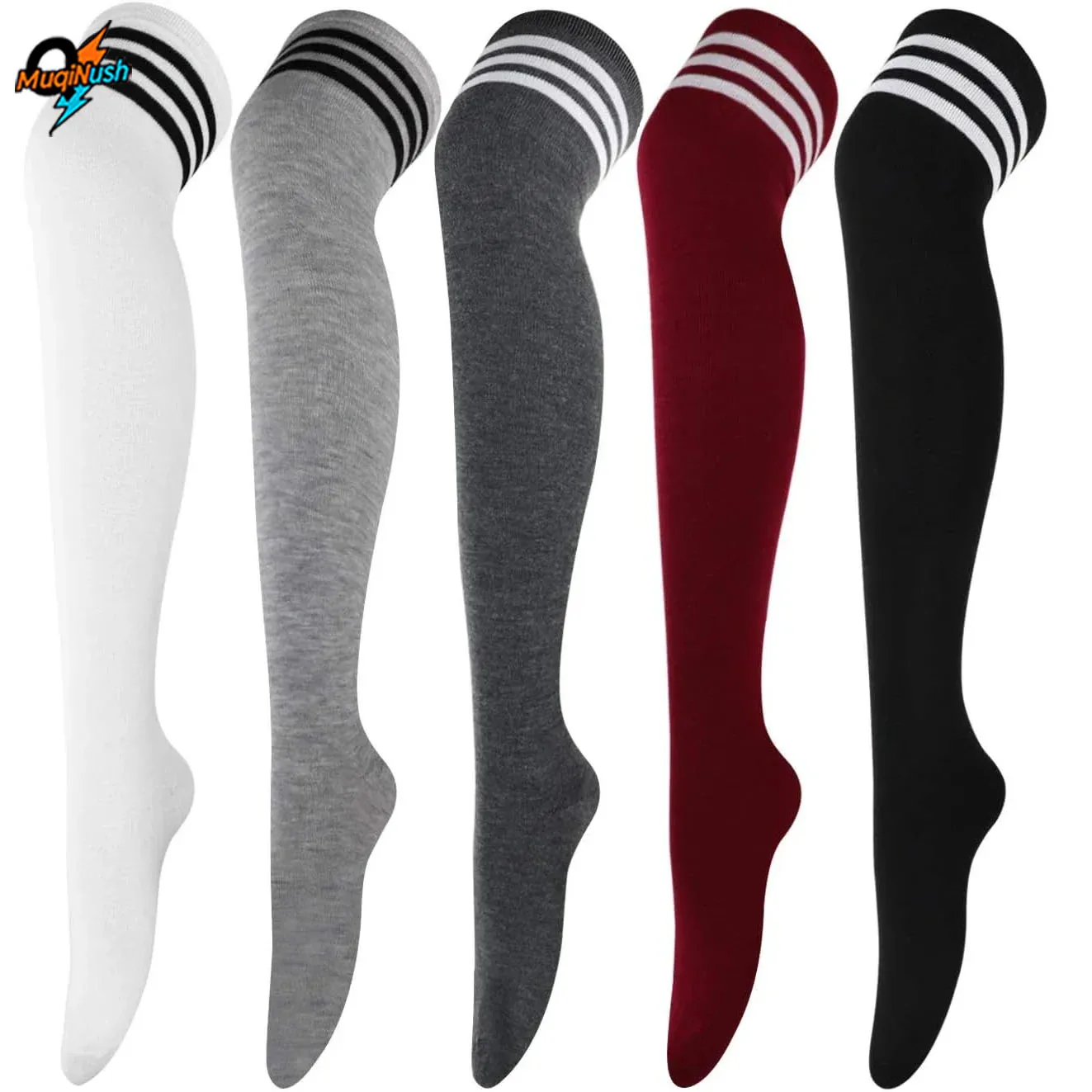 

MuqiNush 1 Pair Over Knee Thigh Striped Socks Knee-High Warm Stocking Women Boot Sock Leg Warmer High for Daily Wear Cosplay