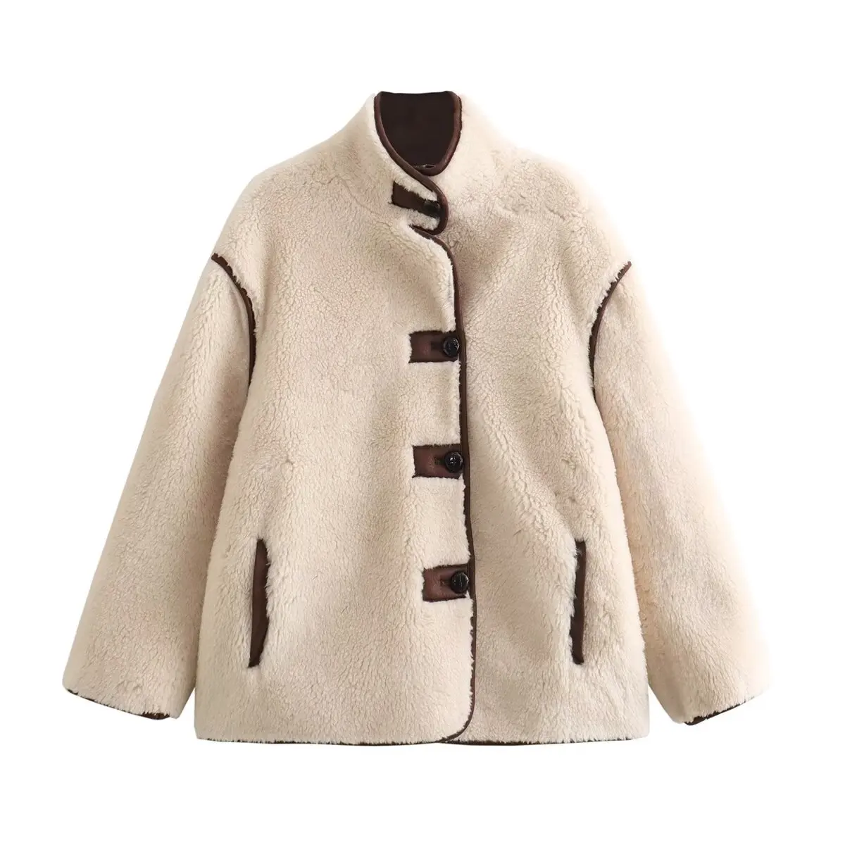 Beige Couverture con Collo In Pile Giubbotti Donna Autunno Inverno Y2k Allentato Caldo Addensare Tasca Manica Lunga Bomber Femminile Cerniera Tuta