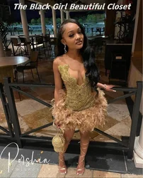 Gold Luxury Short Homecoming Dresses Black Girls O Neck Glitter Graduation Gowns Diamonds Crystal Sequins Party Dresses