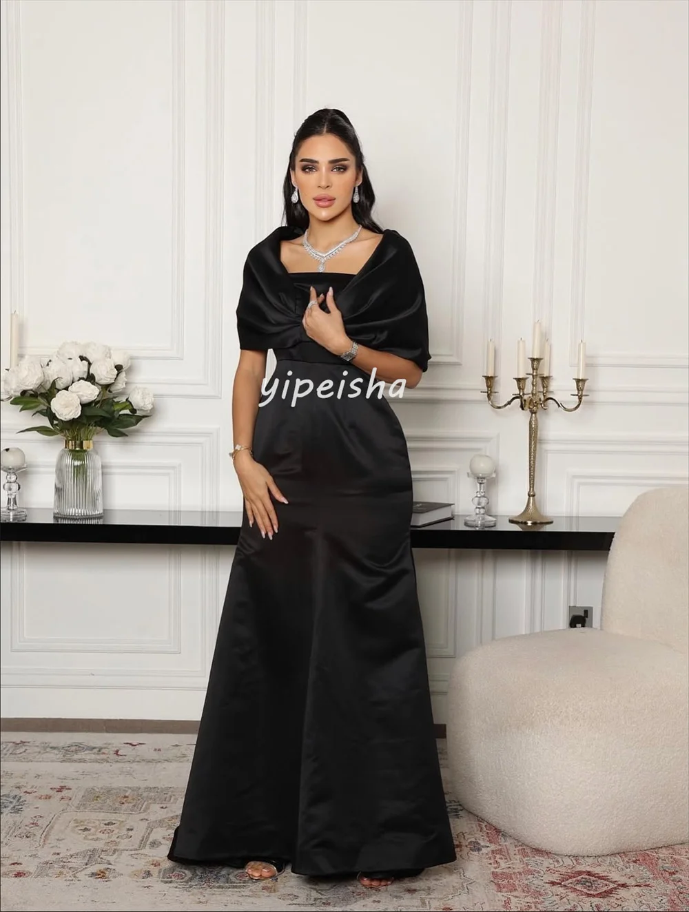 カスタマイズされたマッチング シンプルなプリーツ Aライン オフショルダー ロングドレス オーダーメイドの特別な日のドレス サイズあり 高品質