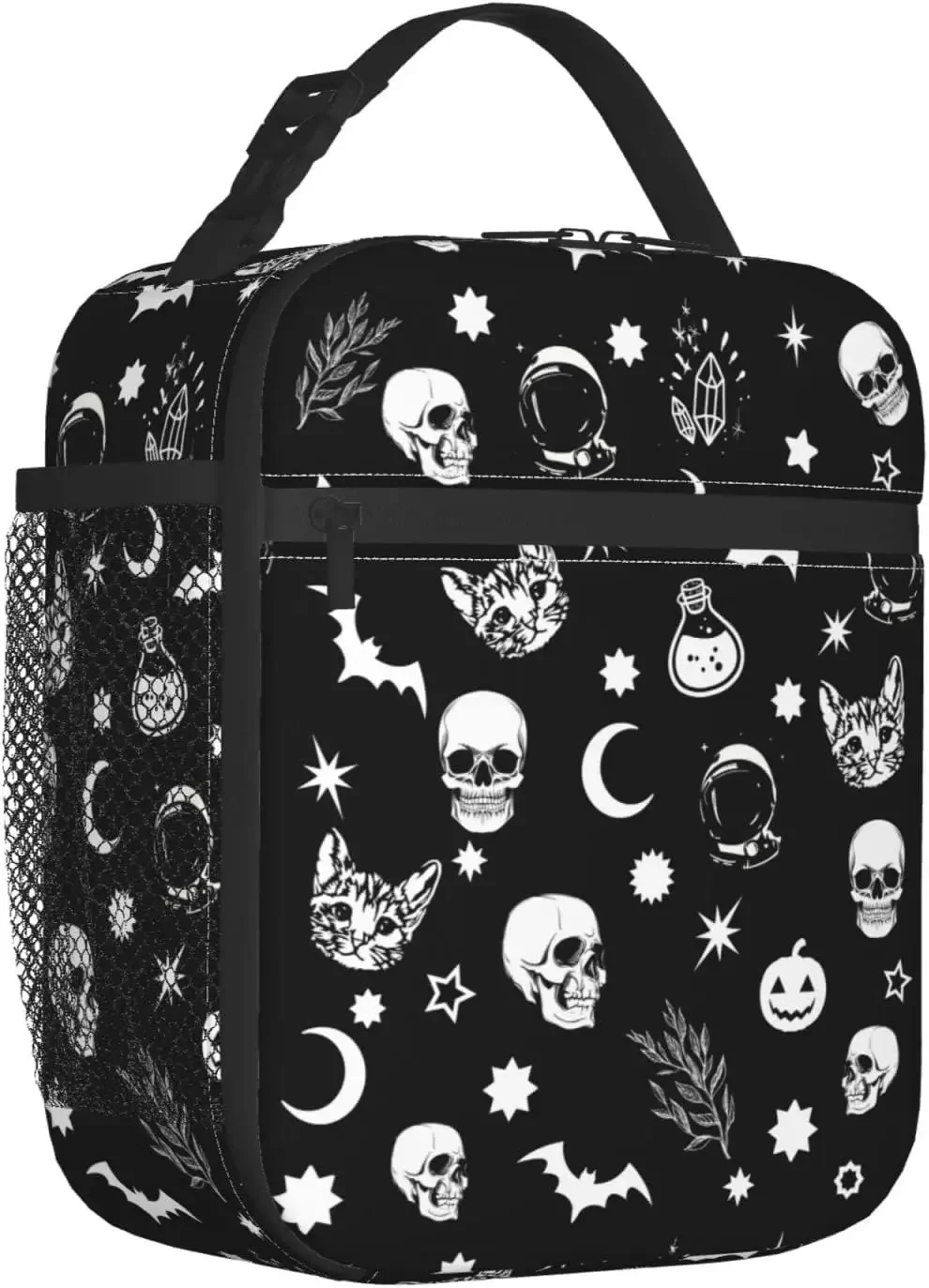 

Black Goth Skull Insulated Lunch Bag for Girls Boys Adults Reusable Portable Leakproof Cooler Tote for School Work Picnic Hiking