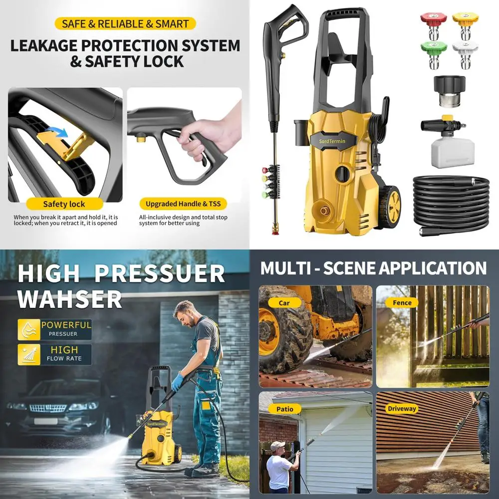 

Мощная мойка высокого давления с шлангом 35T и 4 насадками для автомобилей, террас, подъездных путей и наружных работ по дому