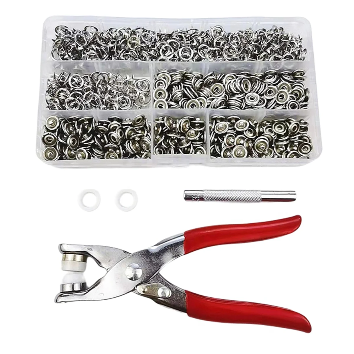 AB72-200Pcs 9.5mm Sewing Concealed Buttons- Ring Press Studs Snap Fasteners Clip Pliers DIY Clothes Five Claw Buckle Kit