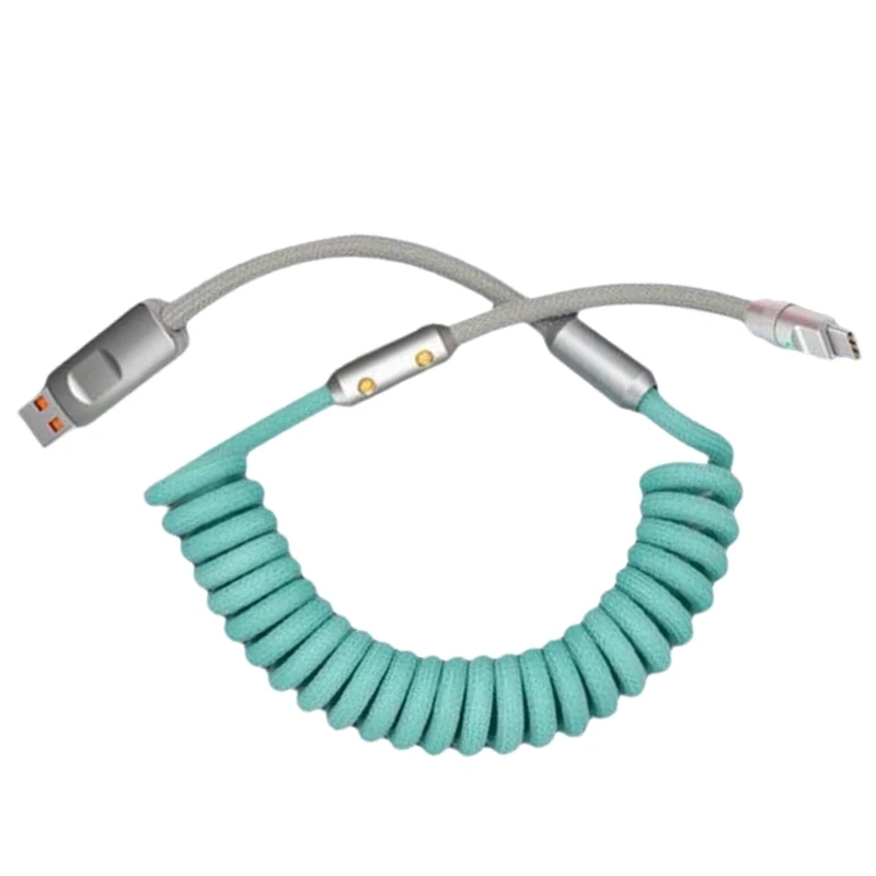 1pc Spring Coil Data Cable For Type C Devices, 120W Fast Charging, Metal Housing Plugs Charging Cord Stretchable