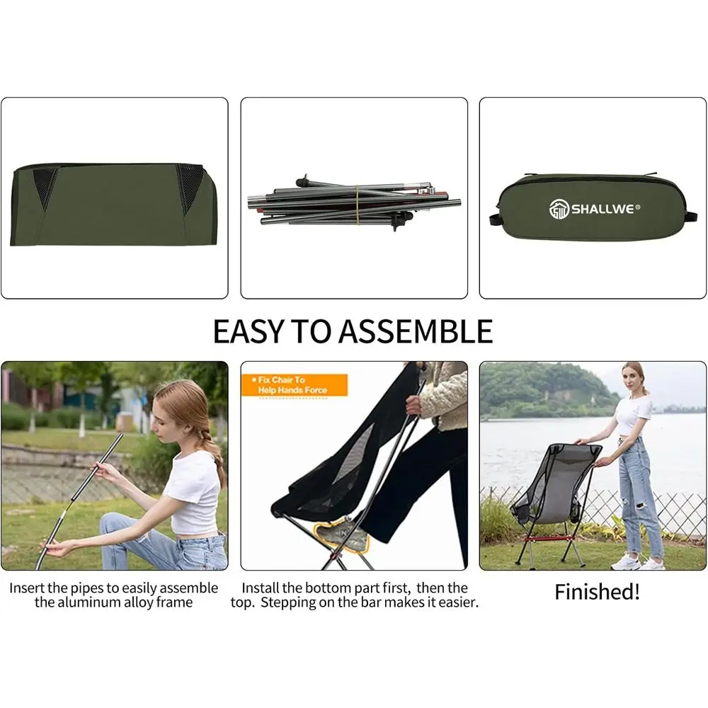 كرسي تخييم محمول عالي الظهر قابل للطي من الألومنيوم للبالغين مع وسادة وجيب وحقيبة حمل - مثالي لحقائب الظهر والمشي لمسافات طويلة و #6