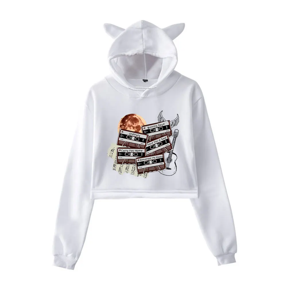 Alex Warren Merch Hoodies Sweatshirt voor meisjes Cat Ear Crop Pullover Gedrukte casual kleding