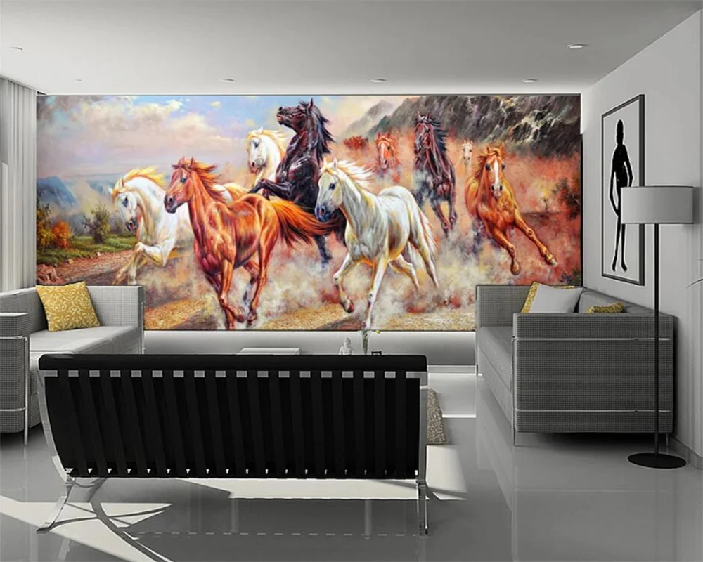 Custom wallpaper 3d stereo photo mural fashion Chinese landscape painting horse galloping living room bedroom mural 3d wallpaper