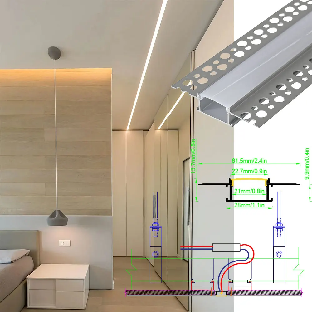 61×14mm 2pcs 0.5m LED Aluminum Profile Channel Holder for Ceiling Wall Shape Light Aluminium LED Strip with Black Cover and LED