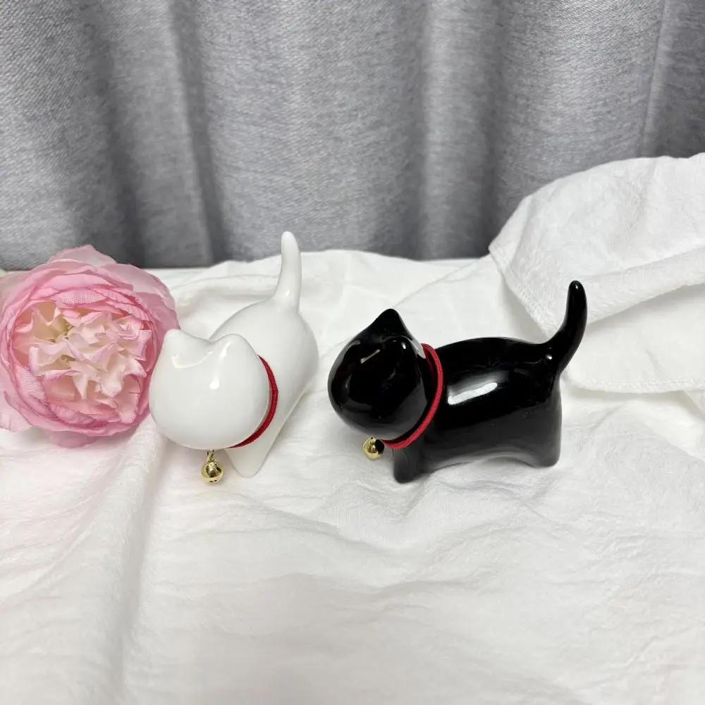 Ceramics Faceless Cat Crafts Model Modern Art Ornaments Lucky Cat Bell Figurines Handmad Luxury Style Animal Feng Shui Decor