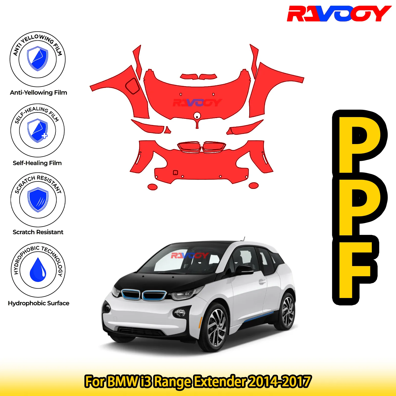 

Для BMW i3 Range Extender 2014-2017 глянцевая матовая черная предварительно вырезанная передняя защитная пленка PPF для защиты от краски