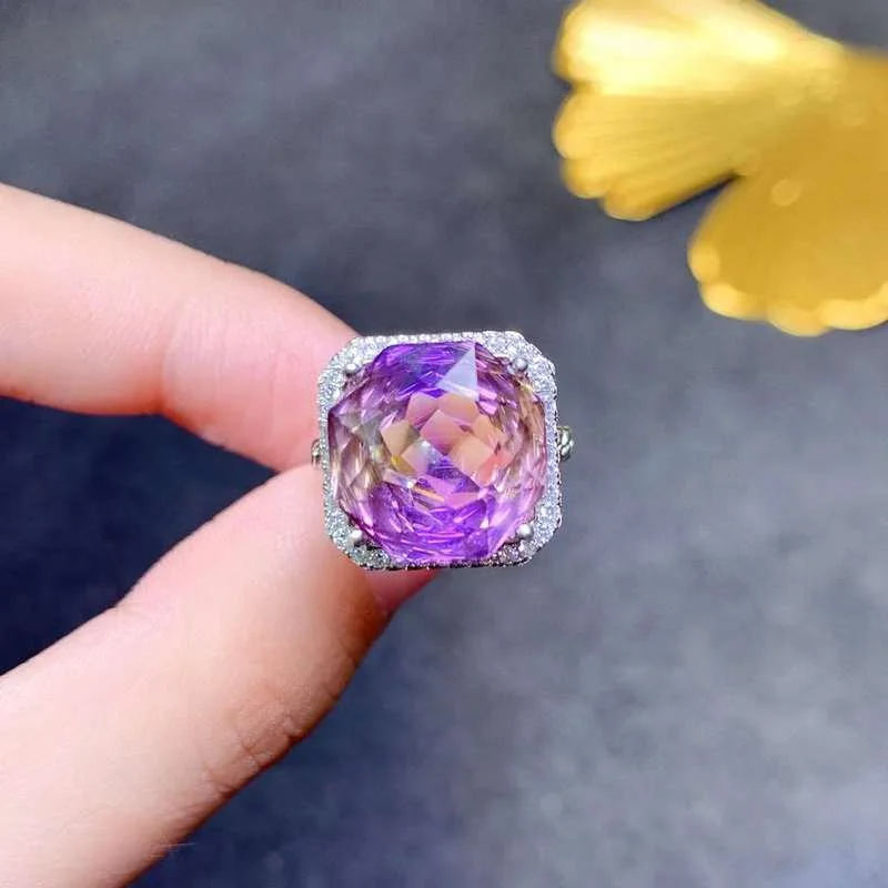 

Natural Ametrine Rings 925 Sterling Silver Gemstone round 13*13mm for Women Party Christmas Gift