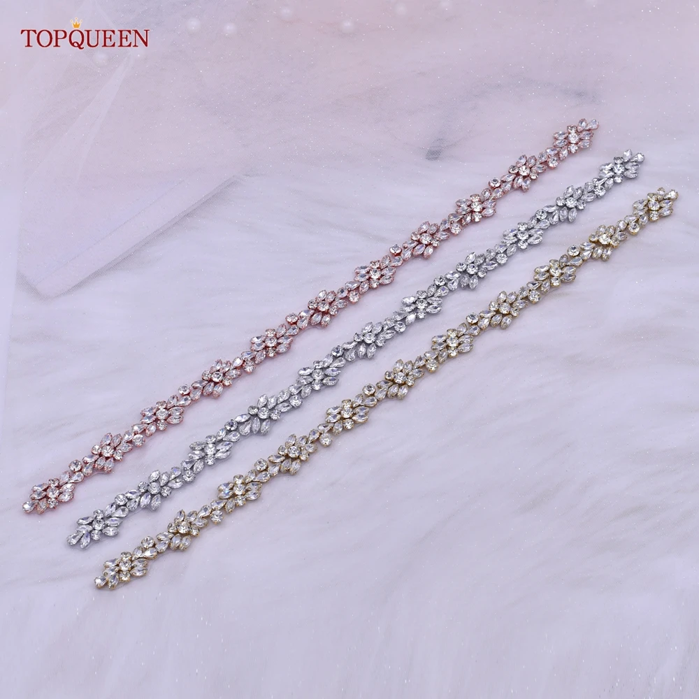 TOPQUEEN S437 Handmade Rose Gold Silver Rhinestones Applique Bride Women Belt DIY Sew Dress Bag Clothes Accessories Decoration