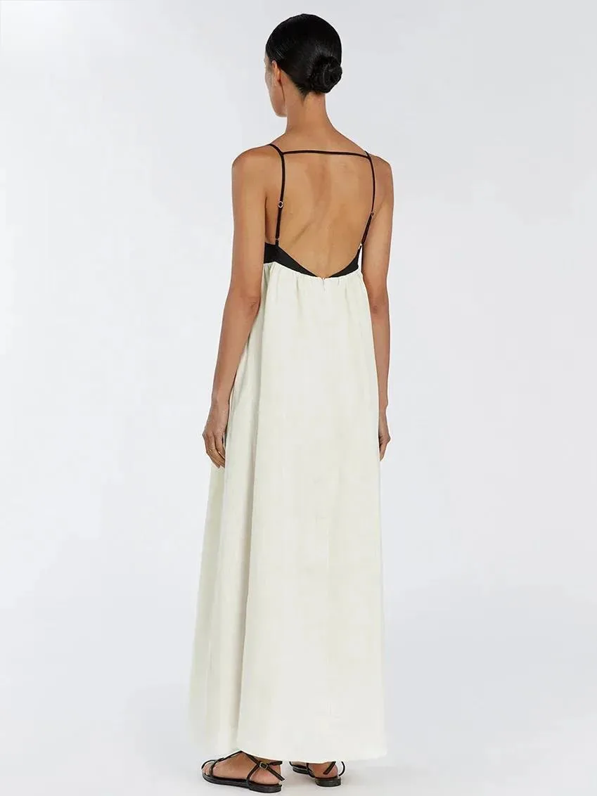 Robe longue en coton Beige pour femmes, ample, Sexy, bretelles, sans manches, longueur cheville, élégante, classique, été, JO04, 2024