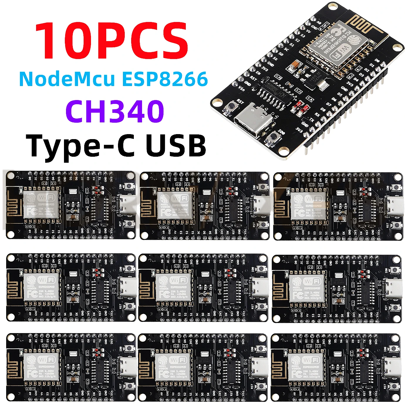 1-10 sztuk/ESP8266 NodeMCU LUA CH340 ESP-12E WiFi Internet Development Board 4M Flash Serial Wireless Module for Arduino Type-c usb