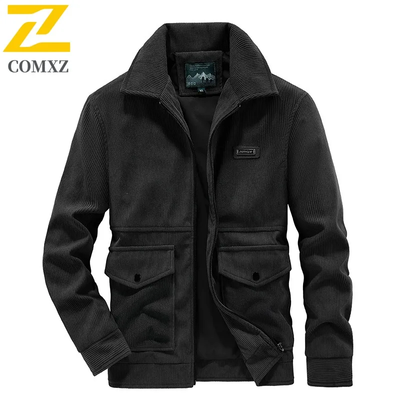 

COMXZ Trendy Men Corduroy Jacket Fashion Notch Collar Commuting Office Windproof Coat Self-cultivation Lightweight Autumn Coats