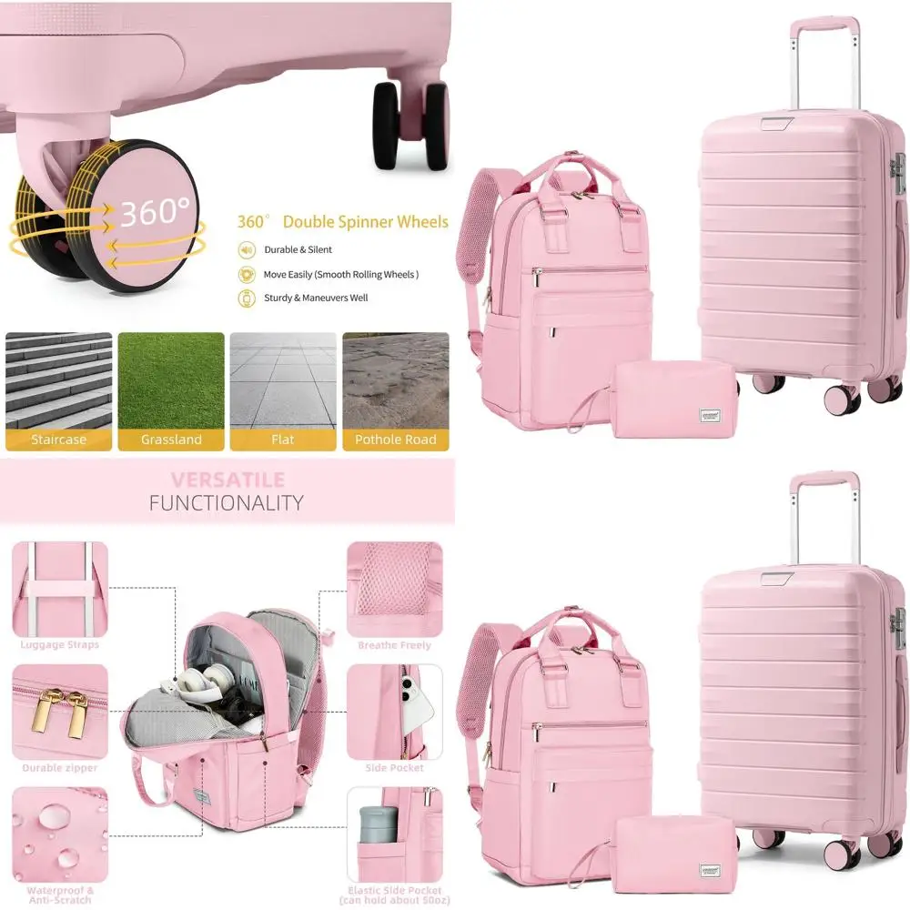 

3-Piece Hardside Spinner Luggage Set with TSA Lock, Orchid Pink for Women