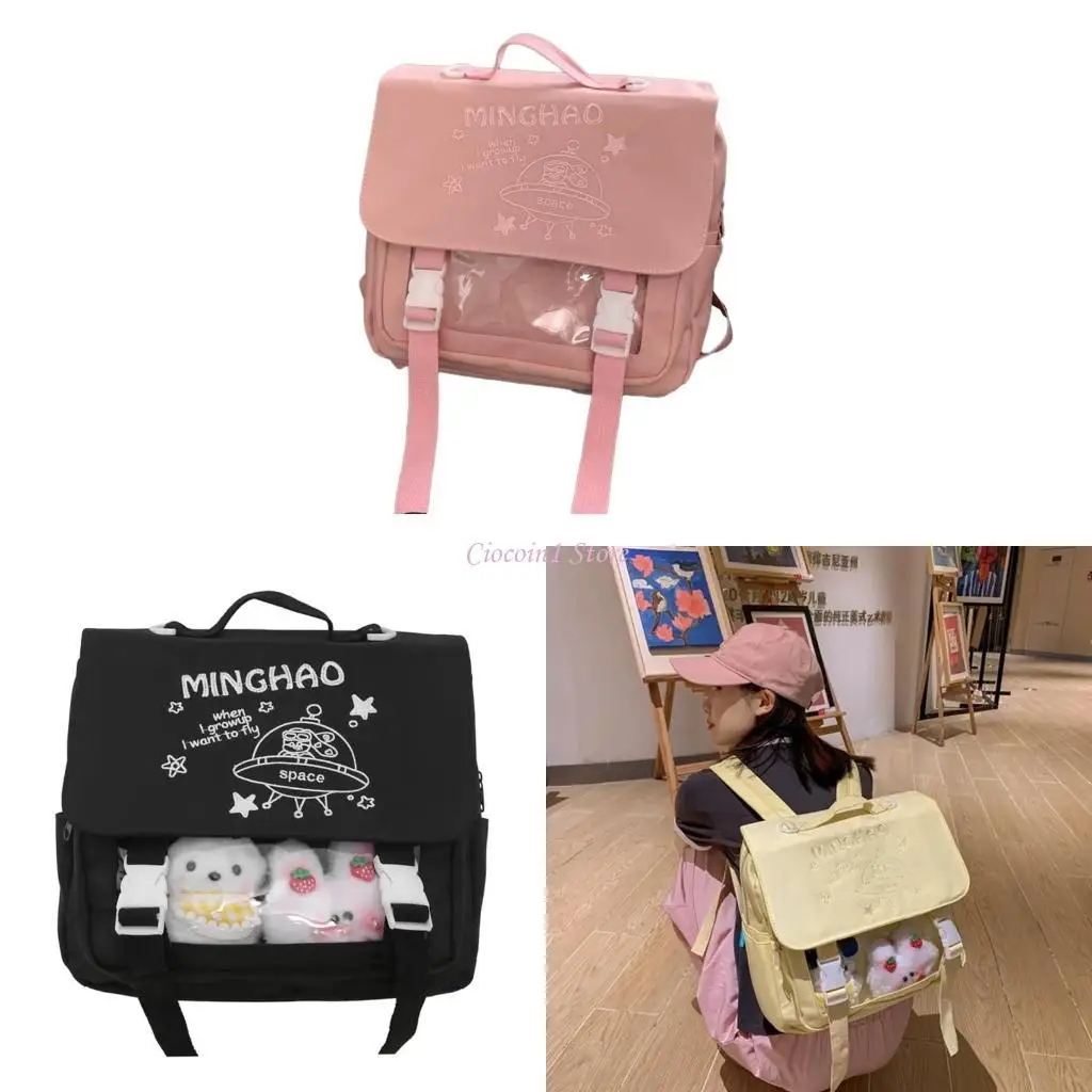 

Y1UB Простой и практичный рюкзак для девочек с прозрачным карманным нейлоновым рюкзаком рюкзак рюкзак рюкзак JK School Sack