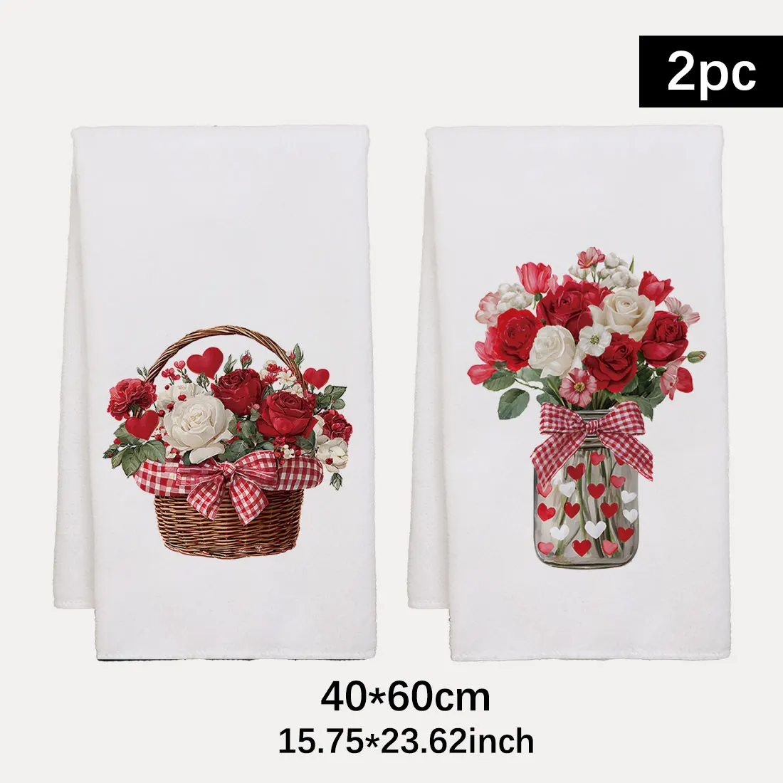 2pcs 40x60cm Valentine's Day Series DishCloth Tea Towel Kitchen Dishcloth Grid  Kitchen Towels, Anniversary New Year Gifts