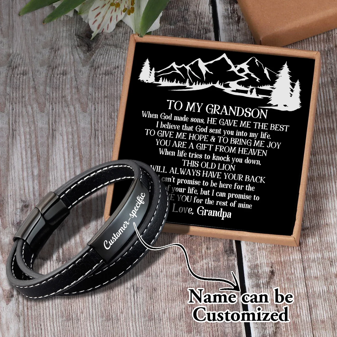 

Sam3113 Grandpa To May Grandson Name Can Be Customized Card text Pendants, Hand Bracelet, Men's Jewelry