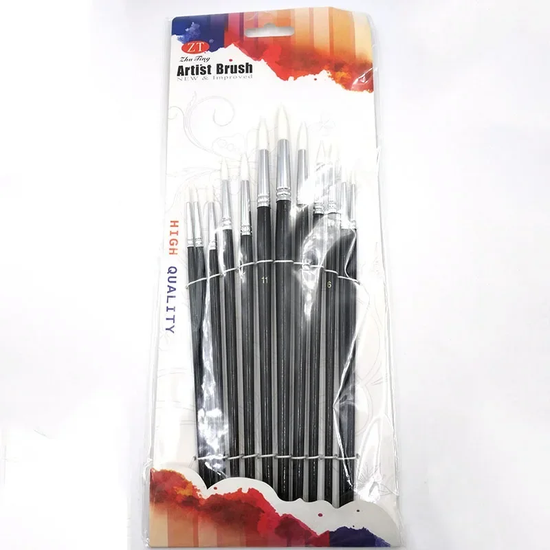 12Pcs Paint Brush Black Penholder White Nylon Hair Oil Painting Brushes Watercolor Acrylic Drawing DIY Art Supplies painting pen
