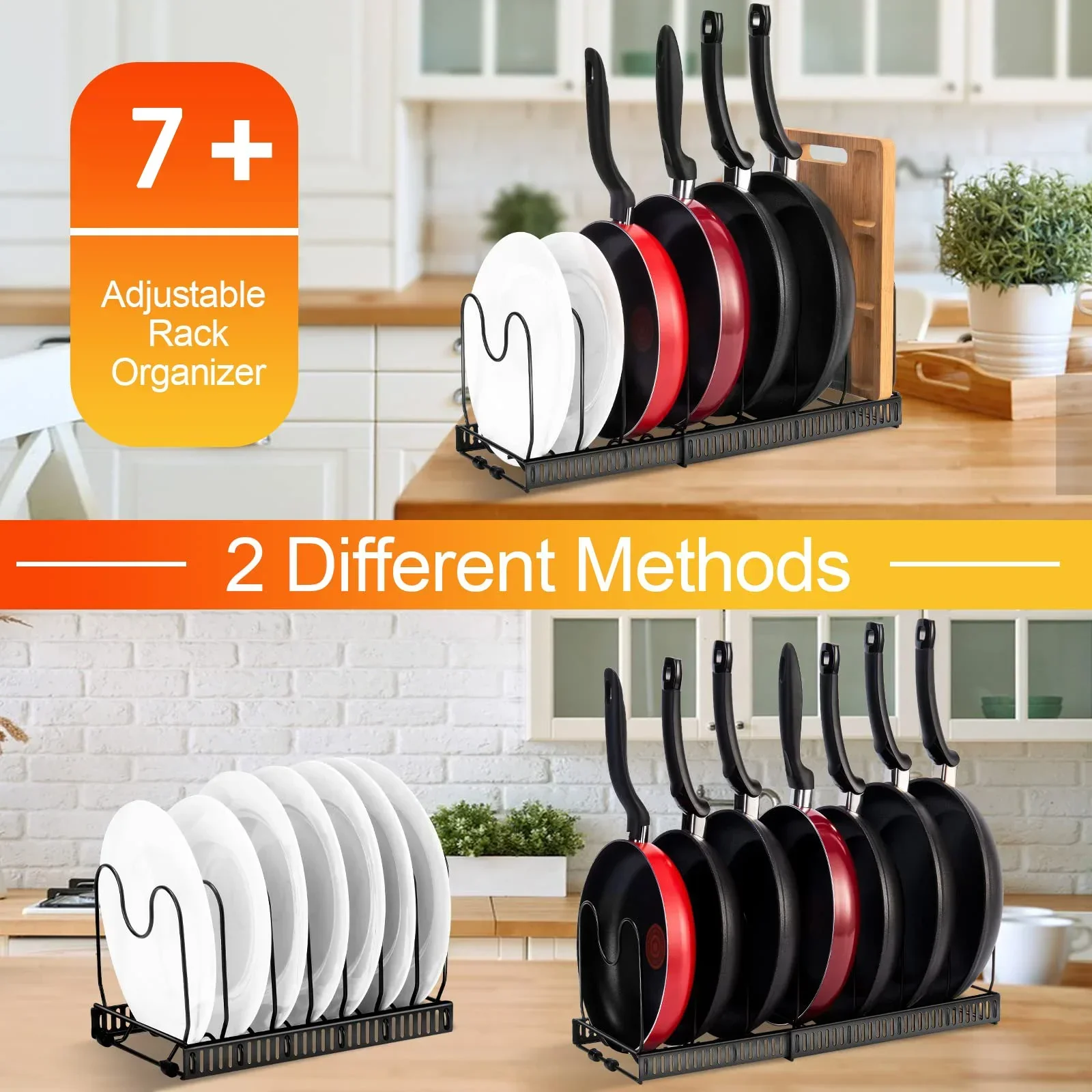 Dividers Expandable Pot Pan Organizer Rack Heavy Duty Cast Iron Adjustable DIY Under Cabinet Countertop Pot Pan Rack Storage Spa