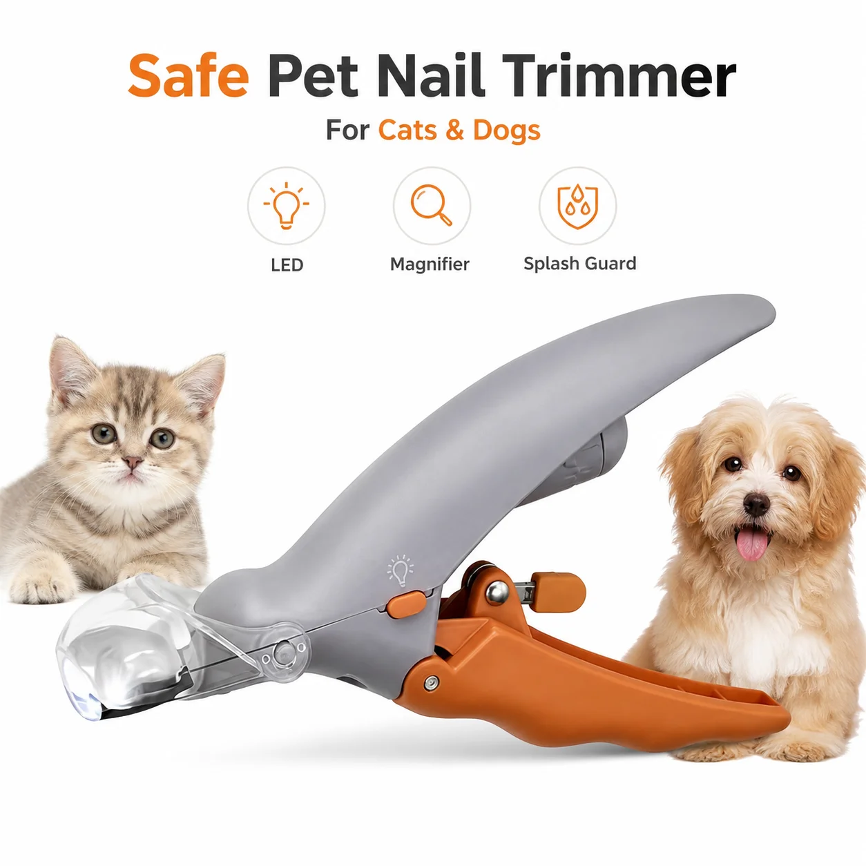 Professioneller Hunde- und Katzen-Nageltrimmer mit Eingebauter LED-Lupe und Spritzschutz Komfortabler ABS-Griff für Harte Nägel