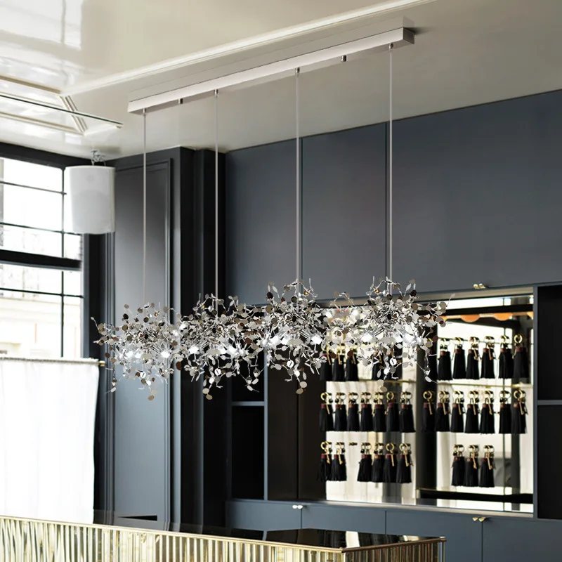 Modern Minimalist Led Stainless Steel Chandelier Gold Chrome Chandelier Living Room Dining Room Bar Table Art Hanging Chandelier