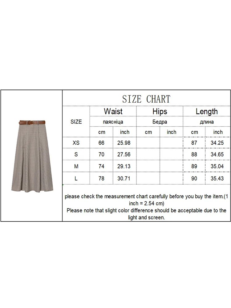 กระโปรงลายสก็อตวินเทจสำหรับผู้หญิง คอลเลคชั่นฤดูใบไม้ร่วง พร้อมเข็มขัด ดีไซน์หรูหราสง่างาม ทรงเอไลน์ ความยาวปานกลาง แฟชั่นลำลอง