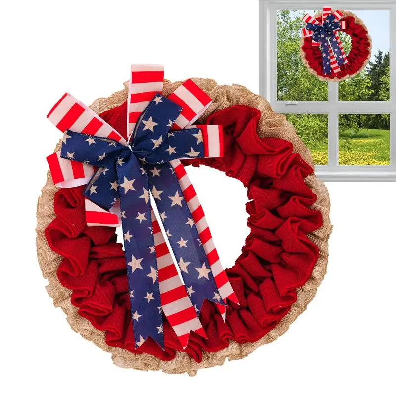 July 4th Independence Day Patriotic Red White And Blue Burlap Bow Garland Memorial Day Front Door Garland Party Festival Supplie