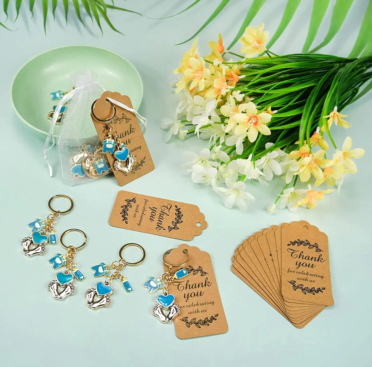 12set Baby Shower Gifts Guests Footprint Keychains Christening Baptism Party Favors Girl Boy Thank You Decor Wedding Souvenirs