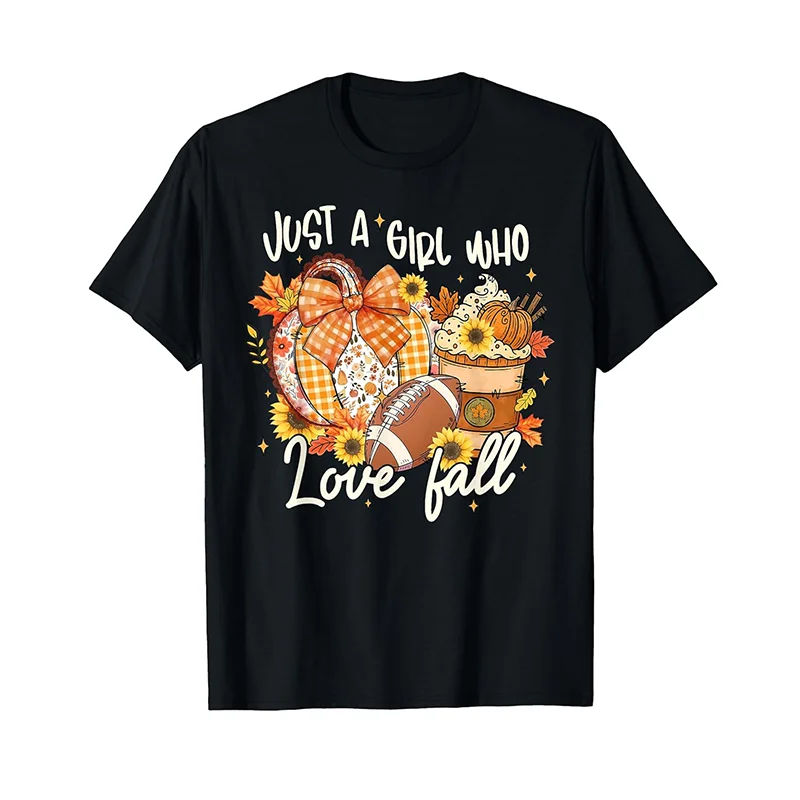 

Just A Girl Who Love Fall Pumpkin USA Football Autumn Leaves T-Shirt WHX 180g