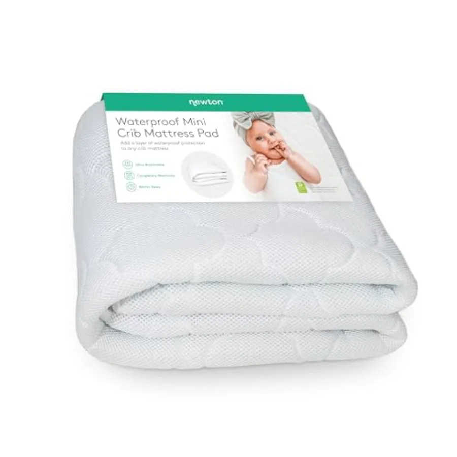 

Waterproof MINI Crib Mattress Pad Ultra-Breathable Quilted Layer for Comfort and Universal Fitted Skirt for Secure Fit Machine