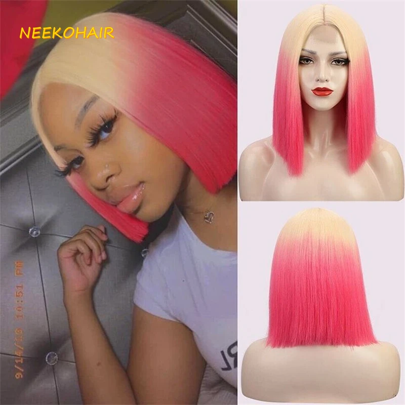 Short Bob Wigs Pink Or Ginger Ombre Lace Front Wigs For Omber Blonde13x4 Bob Transparent Lace Frontal Human Hair Wigs For Women