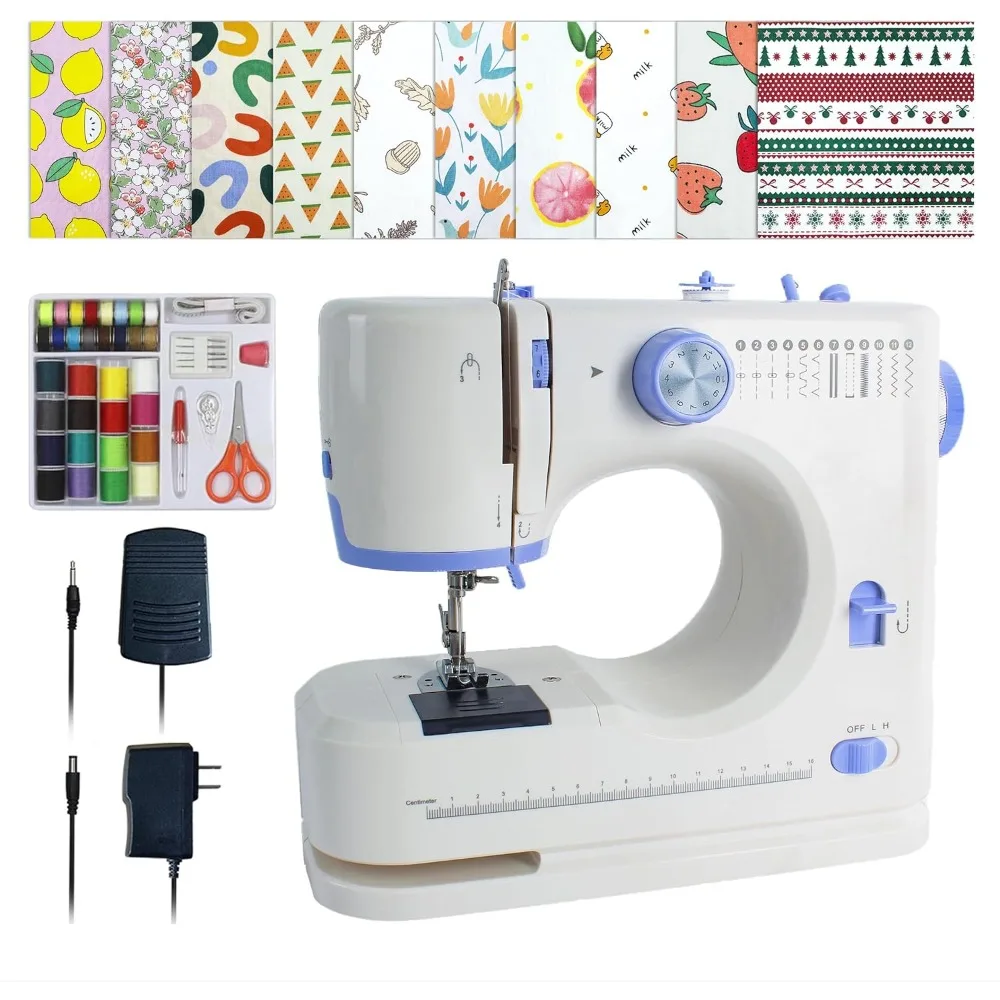 ماكينة خياطة منزلية للمبتدئين مع 20 قطعة من القماش و32 قطعة من خيوط الخياطة، ماكينة خياطة محمولة مع 12 قطعة #1