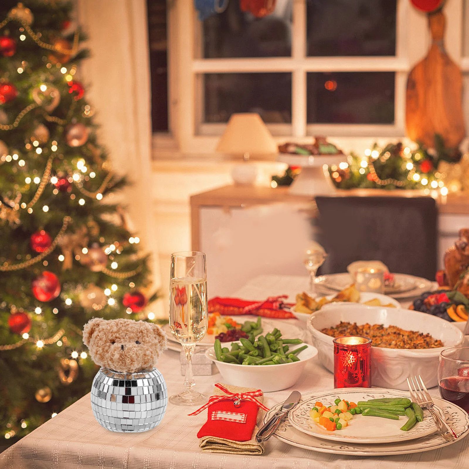 

Disco Mirror Ball Bear Glass Ornament Decorative Reflective Light for Party Home Tabletop Disco Theme Decor Bear Home Decor