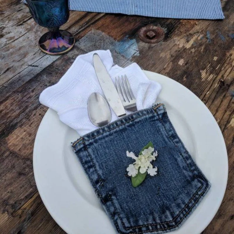 12-48PCS Denim Jean Pocket Silverware Holders Jean Pocket Flatware Holder Wedding Napkin Holder Birthday Western Party Favors