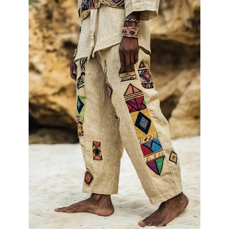 الرجال الأفريقية التقليدية عنخ المصرية القديمة ثلاثية الأبعاد مطبوعة الخريف عادية السراويل الساق المستقيمة وسراويل الشاطئ الصيف S-5XL