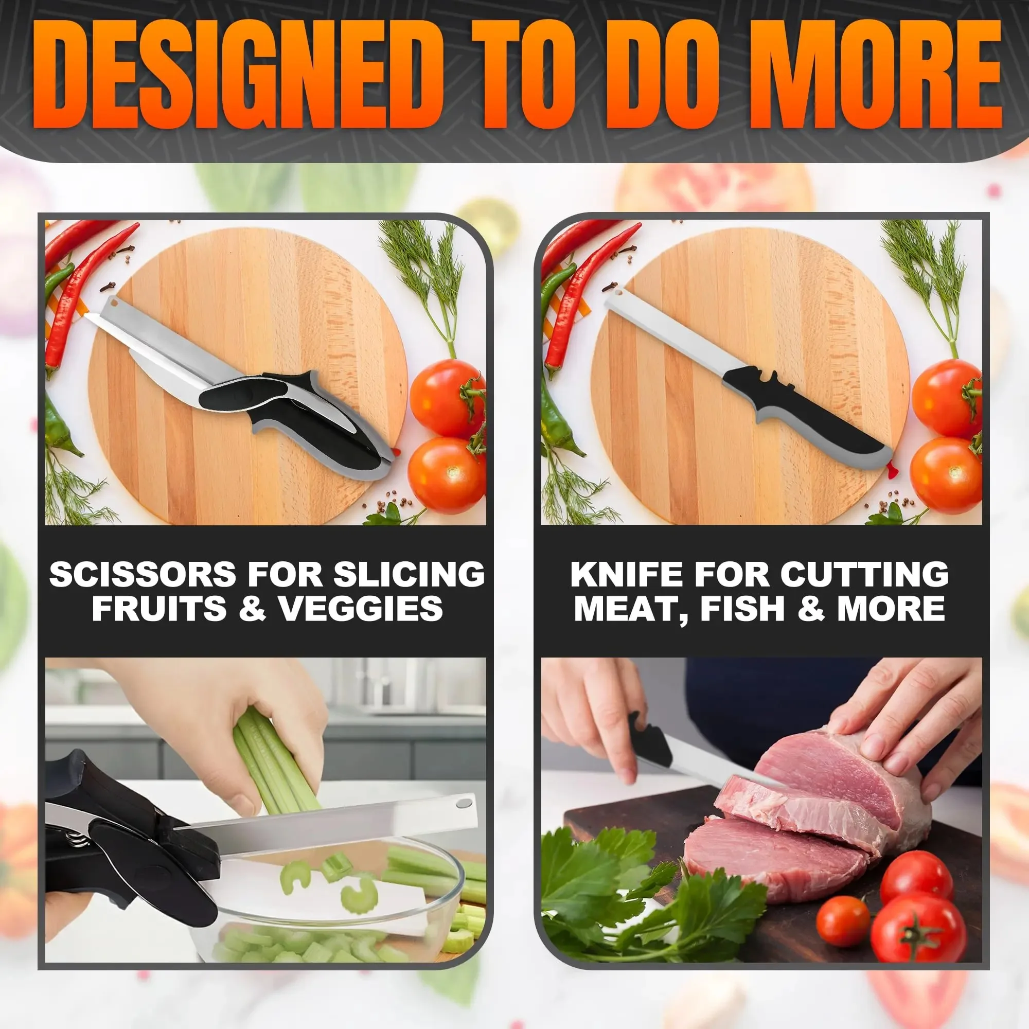 2 in 1 Kitchen Scissors for Food – Stainless Steel 9.5