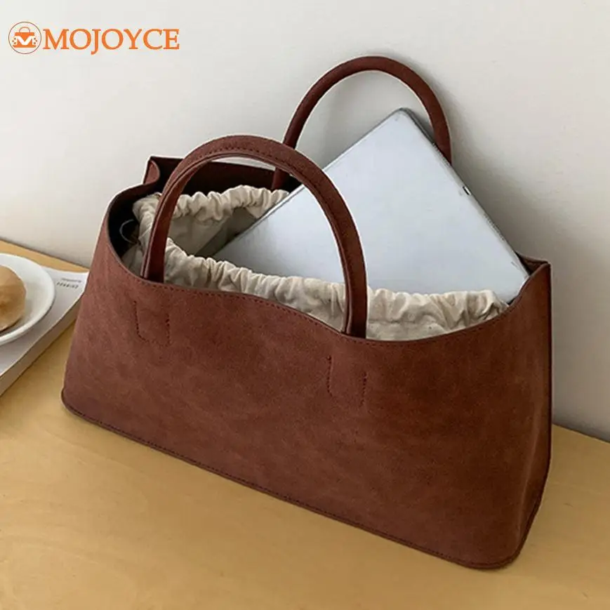 

Vintage Suede Tote Bag for Women Large Capacity Top Handle Bag with Inner Bag Solid Color Versatile Handbag Ladies Commuting Bag